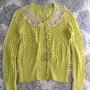 Anthropologie Yellow Bird Lace Valance Sweater - S